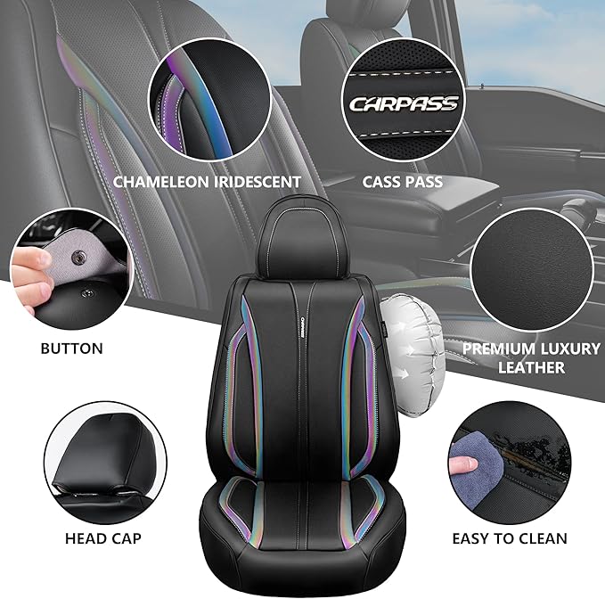 CAR PASS Nappa Leather Car Seat Covers, Durable Waterproof Luxury Universal for SUV Pick-up Truck Sedan, Anti-Slip Driver 5 S