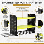 BUILTSTRONG Power Tool Organizer - 6 Drill Holder Wall Mount, 3-Tier Heavy-Duty Hand Tool Storage Rack With 2 Pegboard Sides 
