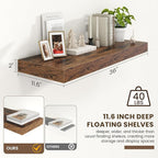 12 Inch Deep Floating Shelves | 36 Inch Brown Floating Shelves | 36" W x 12" D Rustic Wood Shelves for Wall | Deep Brown Shel