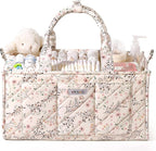 Baby Essentials Cute Floral Diaper Caddy Organizer – Portable Storage Basket with Shoulder Strap & Stroller Hooks, Splashproo