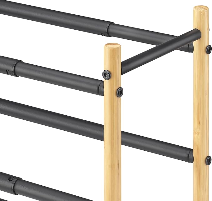 Whitmor 3-Tier Expandable Shoe Rack - Store up to 12 pairs of shoes - Bamboo & Matte Black