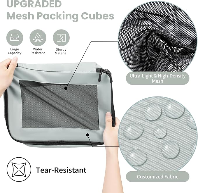 Mesh Packing Cubes for Travel, Durable Luggage Organizer with Sturdy Material and Double Zippers, Comprehensive Set for Trave