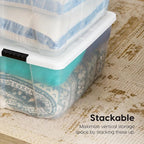 IRIS USA 94 Qt Stackable Plastic Storage Bins with Lids, 4 Pack - BPA-Free, Made in USA - See-Through Organizing Solution, La
