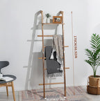 DELITON Blanket Ladder, 5-Tier Wooden Farmhouse Style Towel Rack with Shelf and Hooks, Wall Leaning Decorative Ladder for Liv
