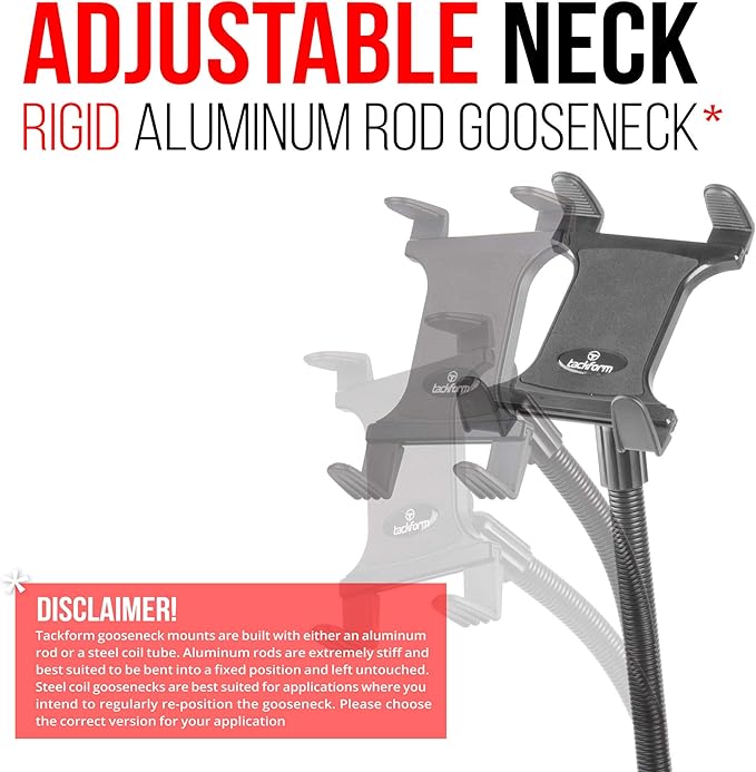 Tackform Tablet Mount for Car and Truck [ELD Mount] Industrial 22 Inch Aluminum Rod Gooseneck Seat Rail Holder for Taxi, Van, Vehicle, Semi, etc. Compatible with iPad, Galaxy, Surface and More.