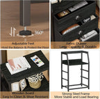 Furnulem Black Night Stand, Small Dresser for Bedroom, Nightstand with 3 Fabric Storage Drawers and 2-Tier Shelf, End Table S