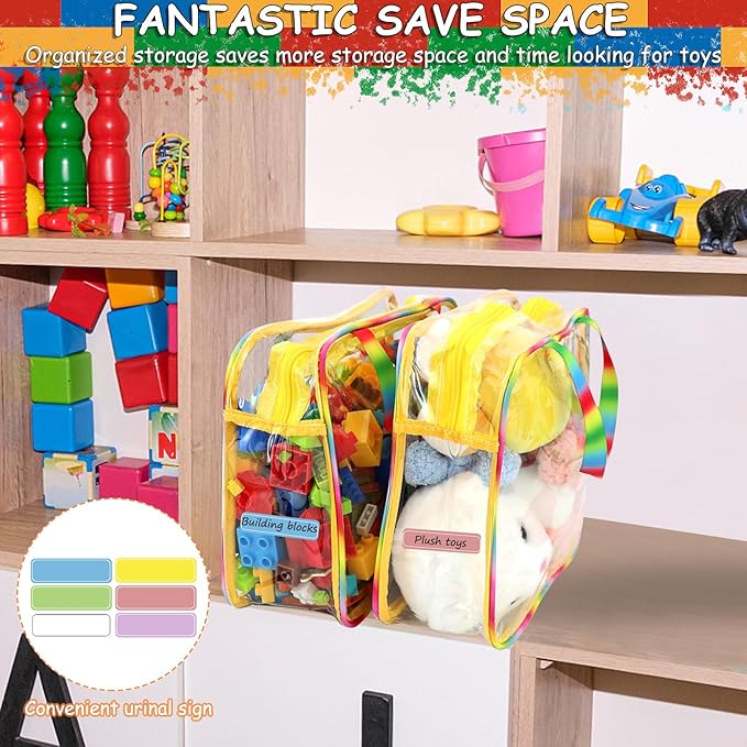 6 Packs Large Toy Storage Bags with Labels, Reusable Clear PVC Board Game Storage, Travel Waterproof Organizer Bags with Zipp