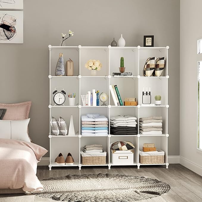 AWTATOS Cube Storage Organizer, 16 Cube Closet Organizer, Stackable Storage Cube Shelves, DIY Portable Closet Clothes Organiz