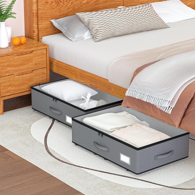 Under Bed Storage with Wheels, No Assemble Required 7.5 inches height Under Bed Storage bins,Large capacity Rolling Underbed 