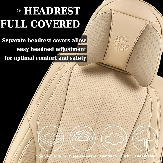 Coverado Universal Seat Covers Front, 2-Pack Universal Seat Covers for Cars, Waterproof Nappa Leather Car Seat Covers with He