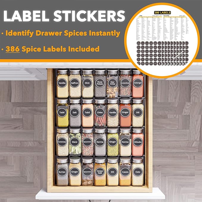 SpaceAid Bamboo Drawer Dividers with Inserts and Labels, 6 Dividers with 12 Inserts (17-22 in), Spice Drawer Organizer with 2