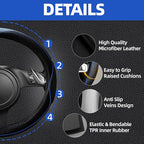 NBTEPEM Microfiber Steering Wheel Cover and Waterproof Car Floor Mats, Universal Fit Most Truck, SUV, Cars, 14.5-15inch Sporty Steering Wheel Covers with Anti-Slip Lining (Black with Blue line)