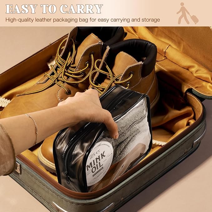 8 Pcs Mink Oil for Leather Shoes Boots 3.5 oz Leather Conditioner and Cleaner with Travel Bag Soften for Boots and Shoes Care