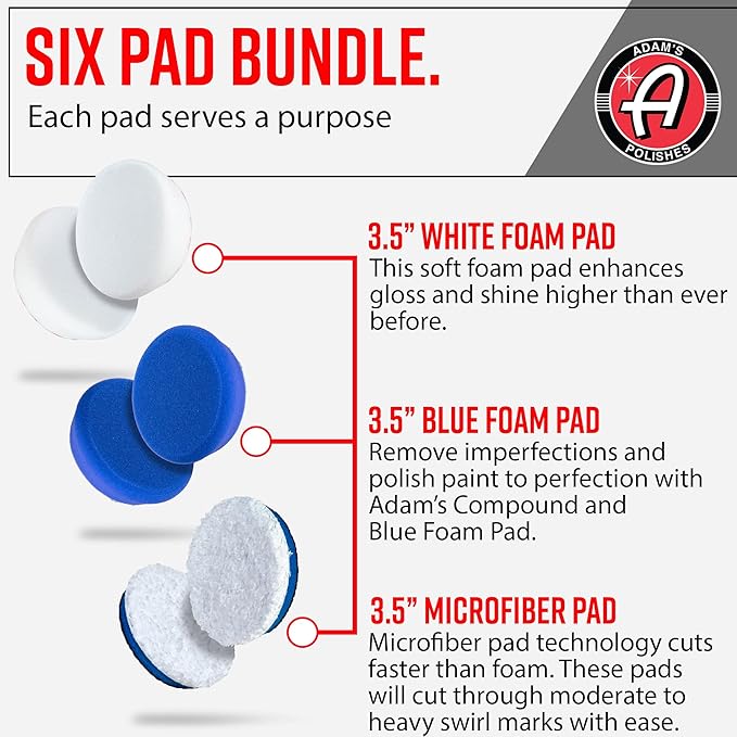 Adam's Polishes Premium Polisher Pads Bundle, Expertly Designed to Make Polishing and Paint Correction Easier & Quicker, Color Coded to Match with Recommended Polishes or Compounds (3.5 Pads Bundle)