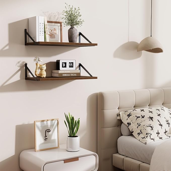Deep Floating Shelves,24" Wx10 D Floating Shelf for Wall Set of 2,Hanging Storage Shelf with Metal Brackets,Wide Display Wall