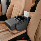 Car Armrest Storage Box,Car Accessories Console Organizers and Storage,Universal Waterproof Leather Console Cover with Cup Holder and Phone Holder,Suitable for Most Cars (Normal, Black)