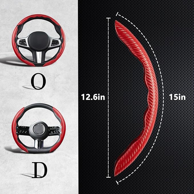 3 Piece Carbon Fiber Steering Wheel Cover,Car Steering Wheel Protector with Non-Slip Lining,Breathable Microfiber Universal for 14.5-15 inch,Red