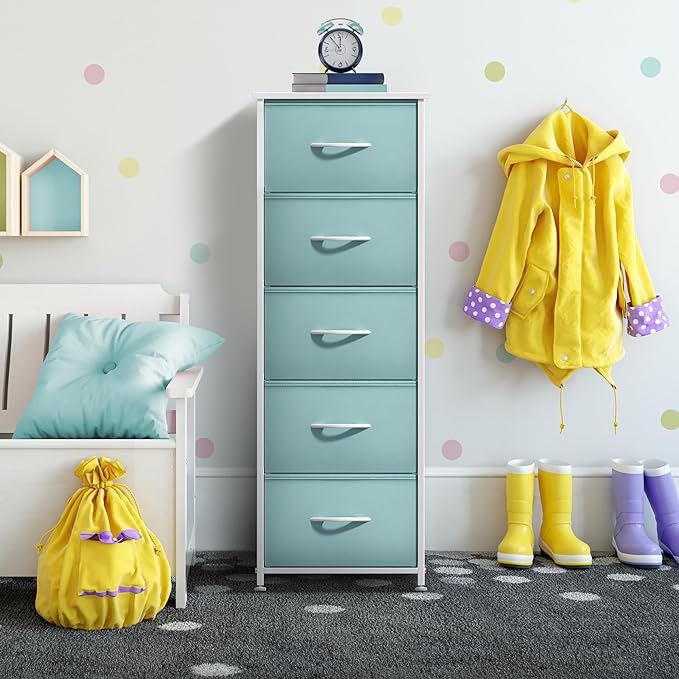 Sorbus Fabric Dresser for Kids Bedroom - Chest of 5 Drawers, Tall Storage Tower, Clothing Organizer, for Closet, for Playroom