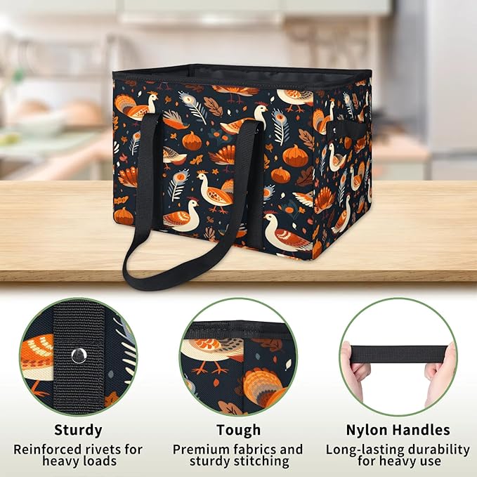 Reusable Grocery Bags Heavy Duty Shopping Bags Foldable Large Tote Bags with Long Handles & Hard Bottom