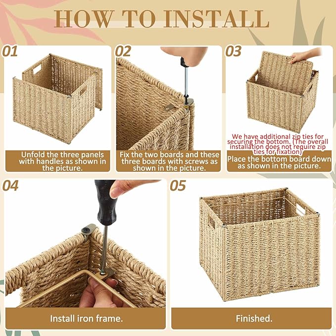 Jingmore 2 Pack Paper Rope Hanging File Box, Letter Size Document Filing Boxes, Woven Decorative Storage Box, Hanging File Ba