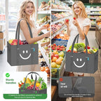 WISELIFE Reusable Grocery Bags 2 Pack - Collapsible Tote Shopping Bags with Sturdy Handles & Bottom to Stands Upright, Grey