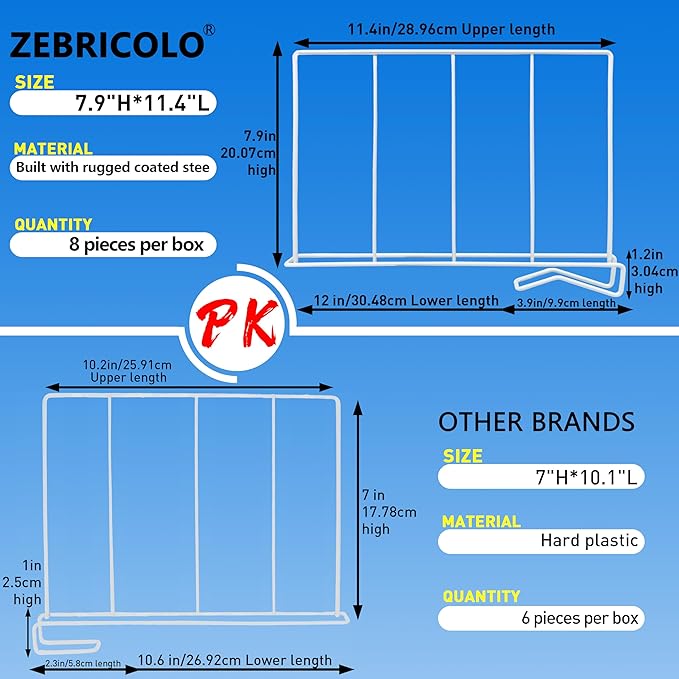 Wire Shelf dividers, Heavy Duty-Shelf dividers, [3.9"] Reinforced Wide BottomAnti &Tip Bottom Stability,Durable Coated Steel,