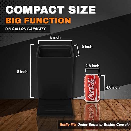 Car Trash Can, 0.8 Gallon Medium Car Garbage Bin with Stability Base Flap & Spikes for Car Humps and Flat Floors, Durable Plastic Auto Trash Container
