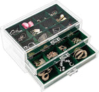 ProCase Earring Holder Organizer Jewelry Box with 3 Drawers, Acrylic Clear Earring Case with Adjustable Velvet Trays for Wome