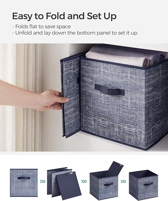 SONGMICS Storage Cubes, 11.8-Inch Non-Woven Fabric Bins with Double Handles, Set of 6, Closet Organizers for Shelves, Foldabl