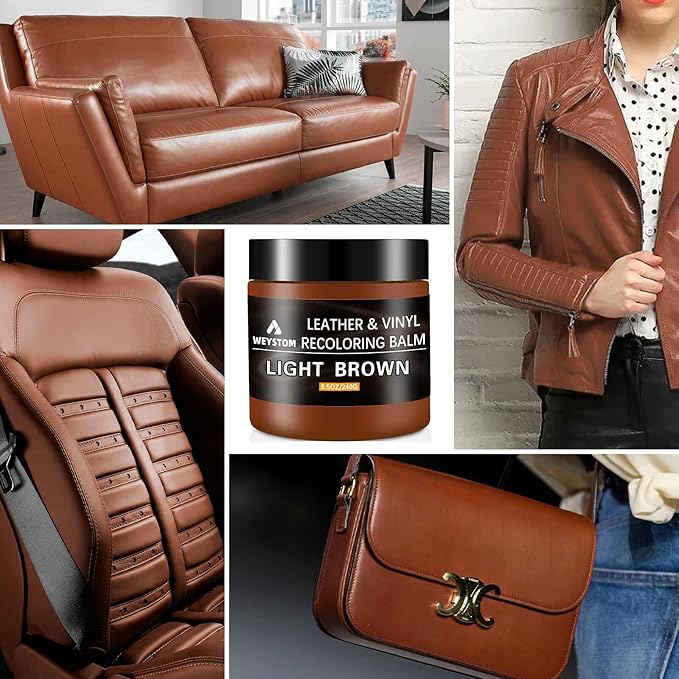 Leather Recoloring Balm - Light Brown Leather Repair Kit for Furniture, Dye, Recolor, Renew, Repair & Restore Aged, Faded, Cr