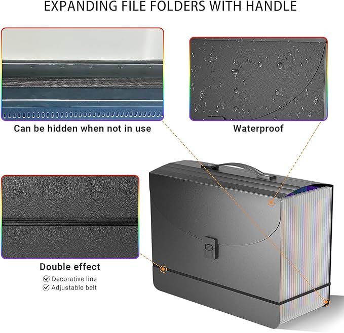 25 Pockets Expanding File Folders,Accordion File Organizer,Portable Filing Box with Plastic Handle,Expandable File Folder,Mon