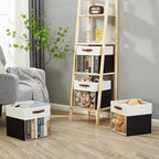 Bagnizer Storage Cubes, 4 Pack Linen Foldable Storage Bins (13 x 13 inch) with Clear Window and Handles, Fabric Organizer for