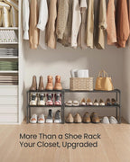 SONGMICS Shoe Rack, 2-Tier Shoe Organizer, Metal Storage Shelf, Upright or Upside Down, for 3-6 Pairs, Stackable, for Entrywa