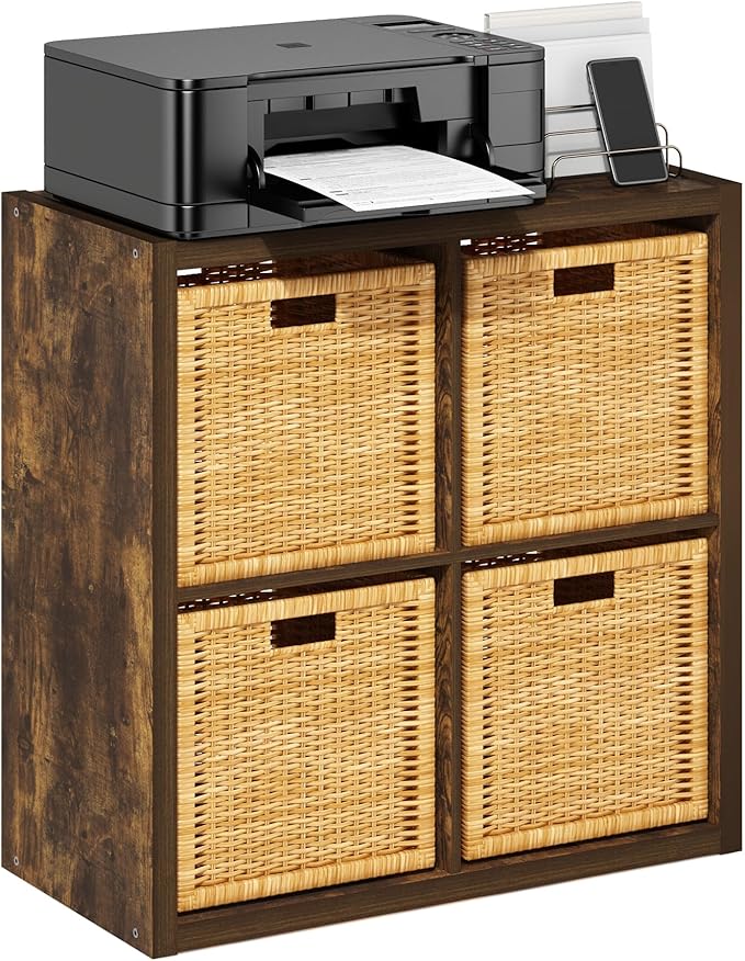 Furinno Cubicle Book Shelf, 4-Cube Bookshelf, Extra Thick Frame Reversible Bookcase with Open Back, 14.6" x 30" x 30", for Li