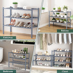 Smiry Shoe Rack, 3 Tier Small Bamboo Shoe Organizer, Stackable Free Standing Wooden Shoe Storage Shelf for Closet, Entryway, 