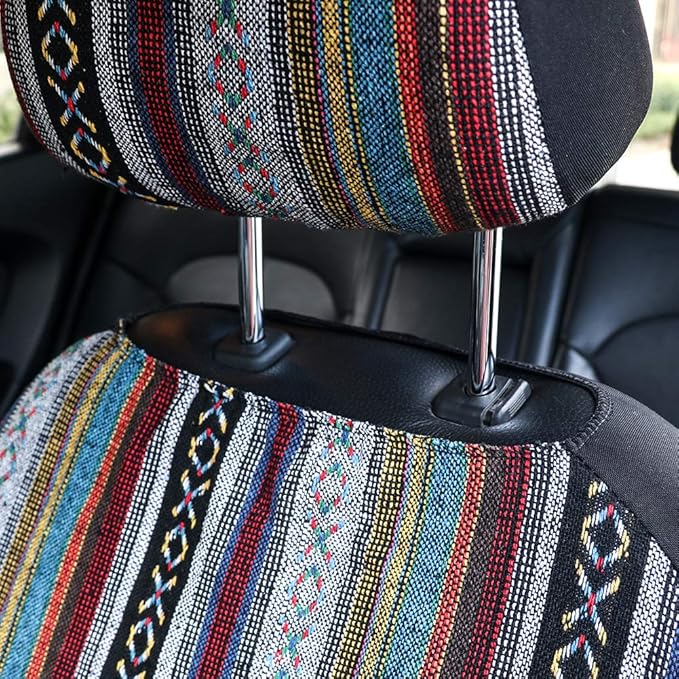 Car Seat Cover Baja Saddle Blanket 4PCS Front Striped Multicolor, Hippie Boho Seat Cover Universal Fit for Toyota, Honda, Nis