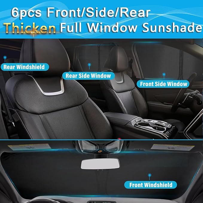 KMF 6pcs Thicken Sun Shades for Toyota Camry 2018-2024 Accessories,Full Window Car Window Covers Sunshade for Windshield Side Rear, UV Block and Blackout Privacy for Camping Outdoor