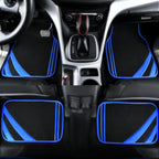 CAR PASS Faux Leather Car Mats Blue Edge Waterproof Car Floor Mats Car Carpet Mats 4 Pieces with Double Stitch Line Anti-Slip