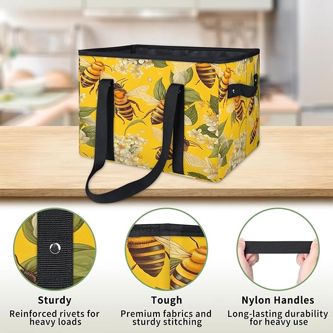 Reusable Grocery Bags Heavy Duty Shopping Bags Foldable Large Tote Bags with Long Handles & Hard Bottom