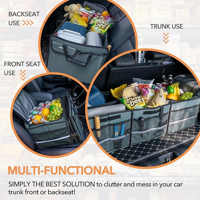 HEYTRIP Large Trunk Organizer With Built-in Leakproof Cooler Bag, 2 Tie-Down Straps, 4 Removable Dividers, Foldable Cover, Buil