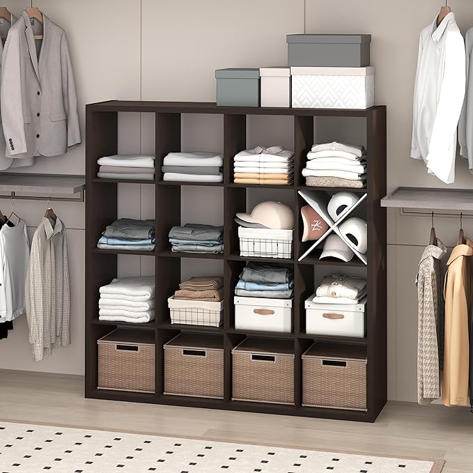 Furinno Cubic Closet Organizers and Storage, 16-Cube Closet Organizer, Open Shelf Closet Storage, Extra Thick Frame for Wardr