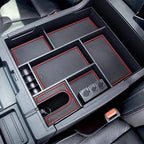 JDMCAR Compatible with Toyota Tundra Accessories 2014-2021 Center Console Organizer, Insert ABS Black Materials Tray, Armrest Secondary Storage Box - Full Tray -Red Trim