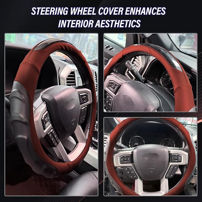 Breathable Leather Steering Wheel Cover with Non-Slip Grip for Enhanced Comfort - Designed for 15.35-16.14Inch Wheels on Pick