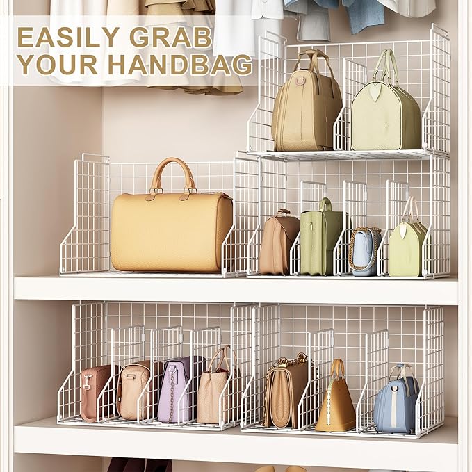 Sonyabecca Purse Storage Organizer for Closet : Adjustable 2-Pack Dividers Handbag Organizer - Stackable Wire Handbags Storag