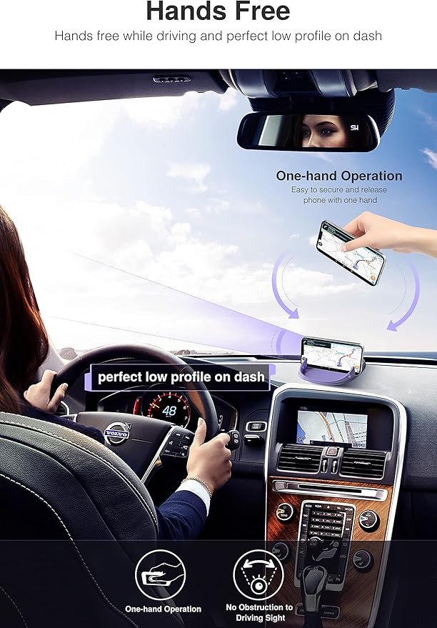 Loncaster Car Phone Holder, Car Phone Mount Silicone Car Pad Mat for Various Dashboards, Slip Free Desk Phone Stand Compatible with iPhone, Samsung, Android Smartphones, GPS Devices More (Purple)