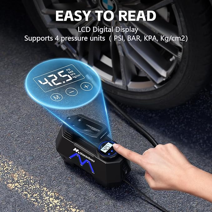 Tire Inflator Portable Air Compressor, Air Pump for Car Tires-9.84 Ft Cord,12V DC-Powered Auto Pump with Digital Pressure Gauge,Emergency LED Light, Car Accessories for Motorcycle Bicycle Ball Balloon