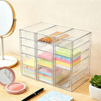 Prsildan Acrylic Drawer Organizer with 15 Drawers, Makeup Craft Office Desk Organizers Accessories, Set of 3 Clear Stackable 