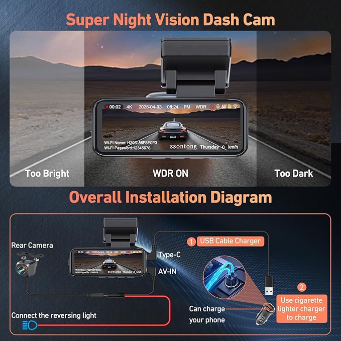 Car Camera - Dash Cam Front and Rear, 4K Dash Camera for Cars Built-in 5.8G WiFi GPS ADAS Dashcam,3.2" IPS Screen Dash Cam with Free 32GB Card,G-Sensor,Loop Recording,WDR,Night Vision Dashboard Camera