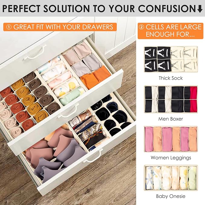 Drawer Organizer Clothes, 8 Pack Dresser Organizer Bins for Baby Clothes, Underwear Sock, Fabric Closet Organization and Stor