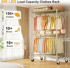 ULIFHOME P1 Rolling Clothes Rack, Portable Wardrobe Closet with Wheels, Heavy-Duty Closet Clothing Rack for Hanging Clothes, 
